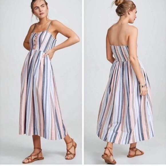 Free People Lilah Midi Dress Womens Small Strapless Striped Button Cotton - Picture 13 of 13